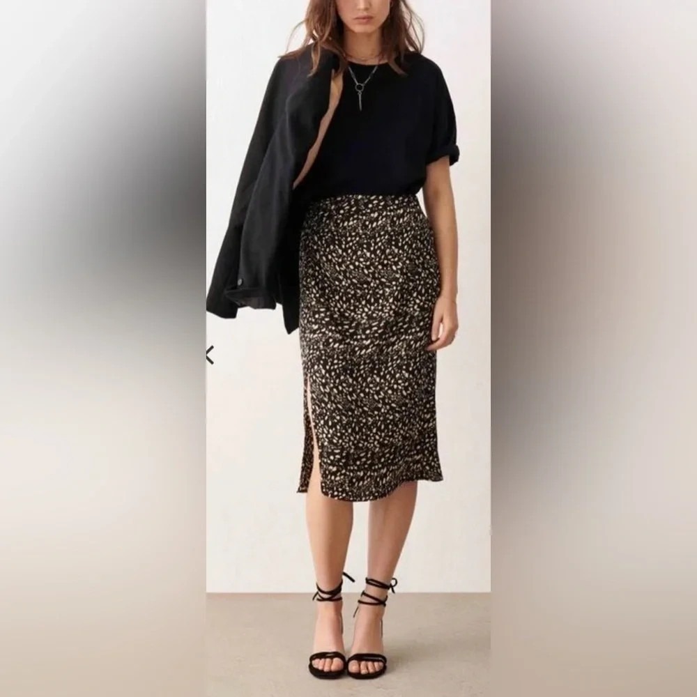 ba&sh Estel Black Printed Side Slit Skirt Size Medium
